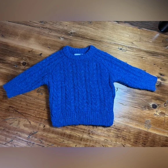 Zara Baby Boy Chunky Cable Knit Crew Neck Fisherman Sweater Blue 9-12 Month - Picture 3 of 8